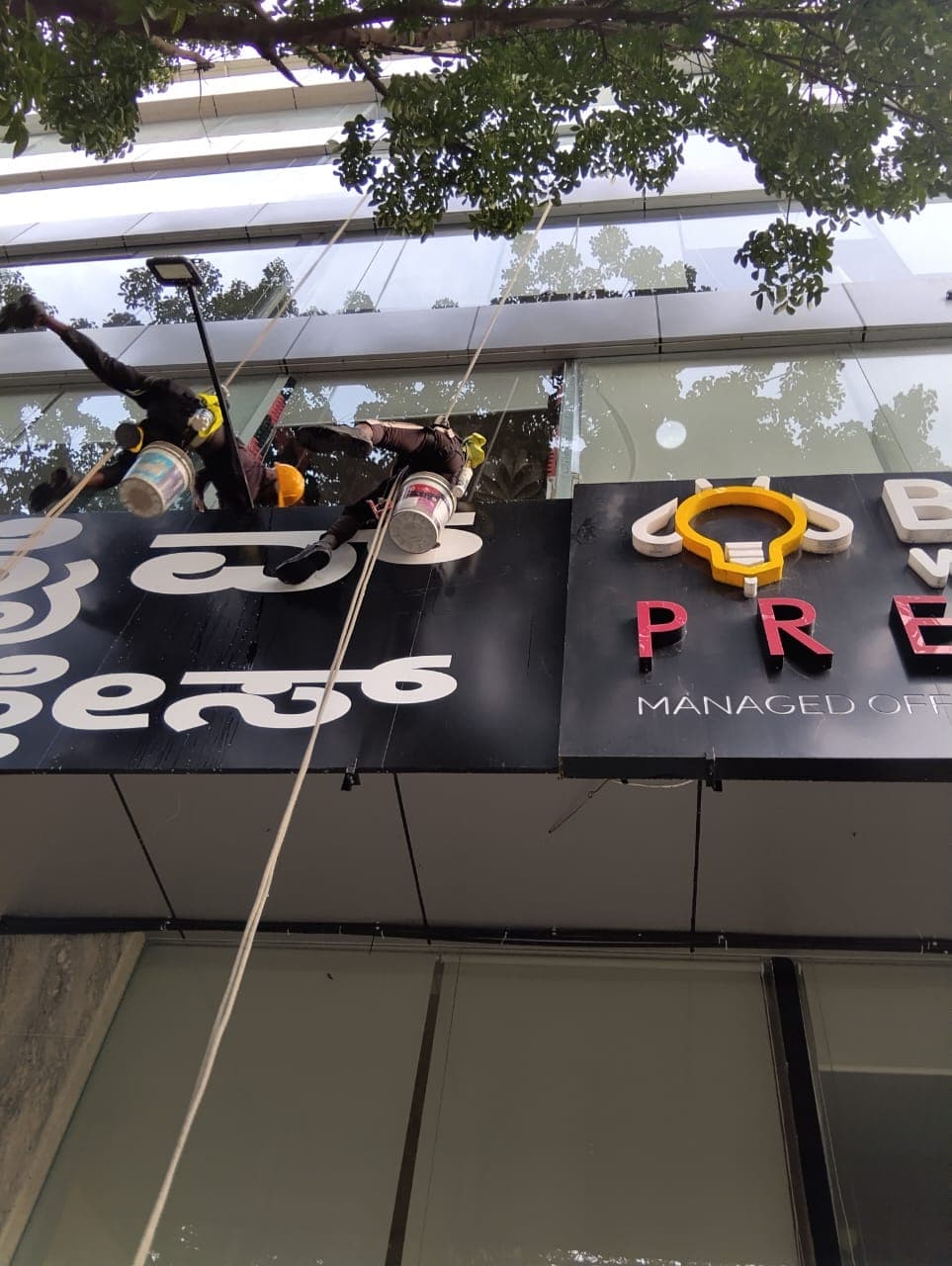 BHIVE Managed Offices facade glass cleaning by Gagan Services